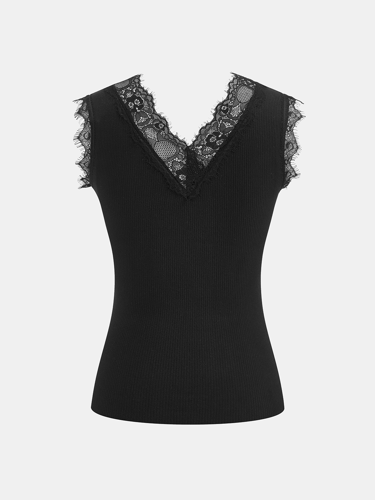 Lace V-Neck Ribbed Sleeveless Tank Top
