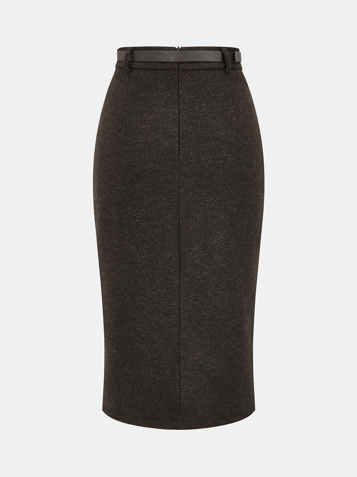 Faux Cashmere Belted Slit Pencil Skirt