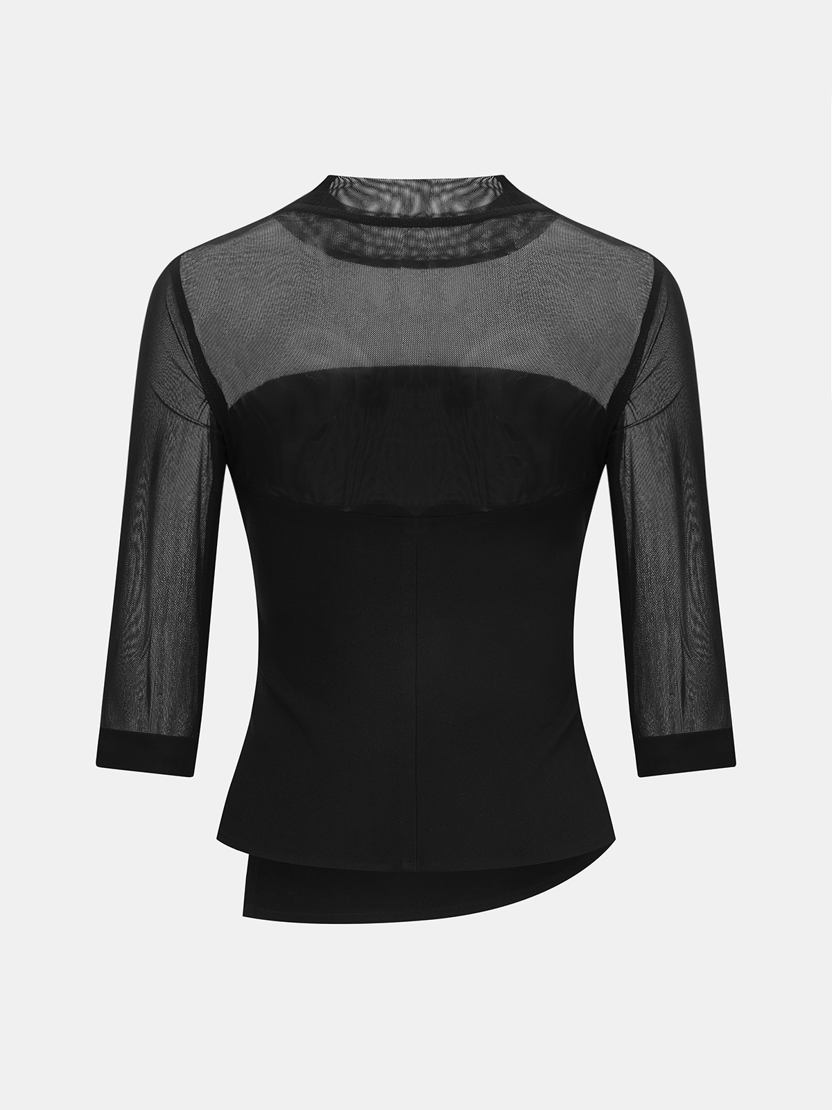Sheer Panel Asymmetrical Ruched Blouse