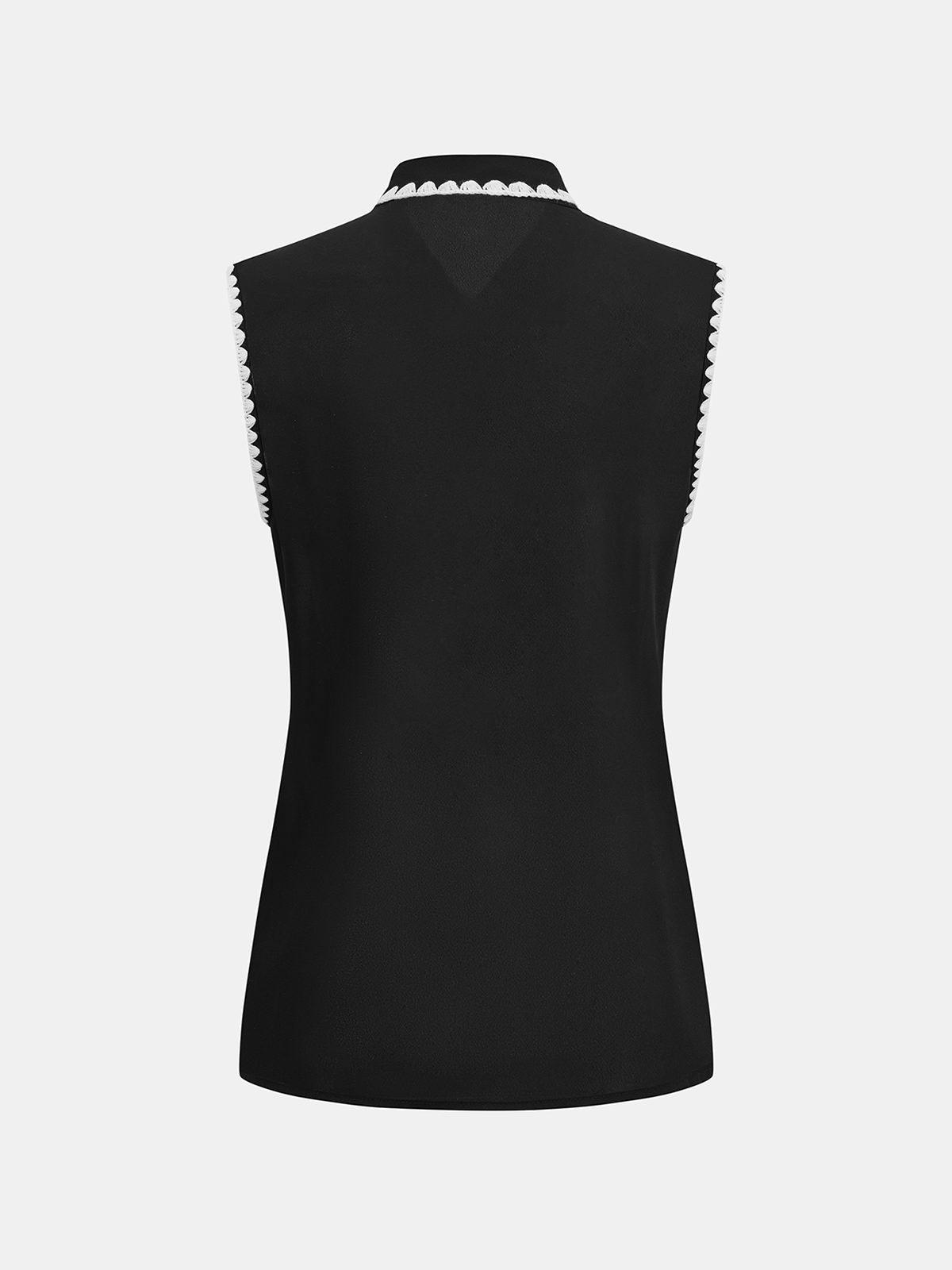 Scalloped Trim Tie-Neck Sleeveless Blouse