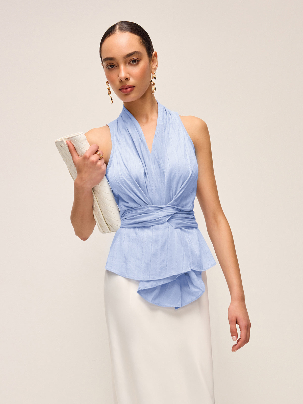 Top portefeuille drapé en coton avec nœud au dos