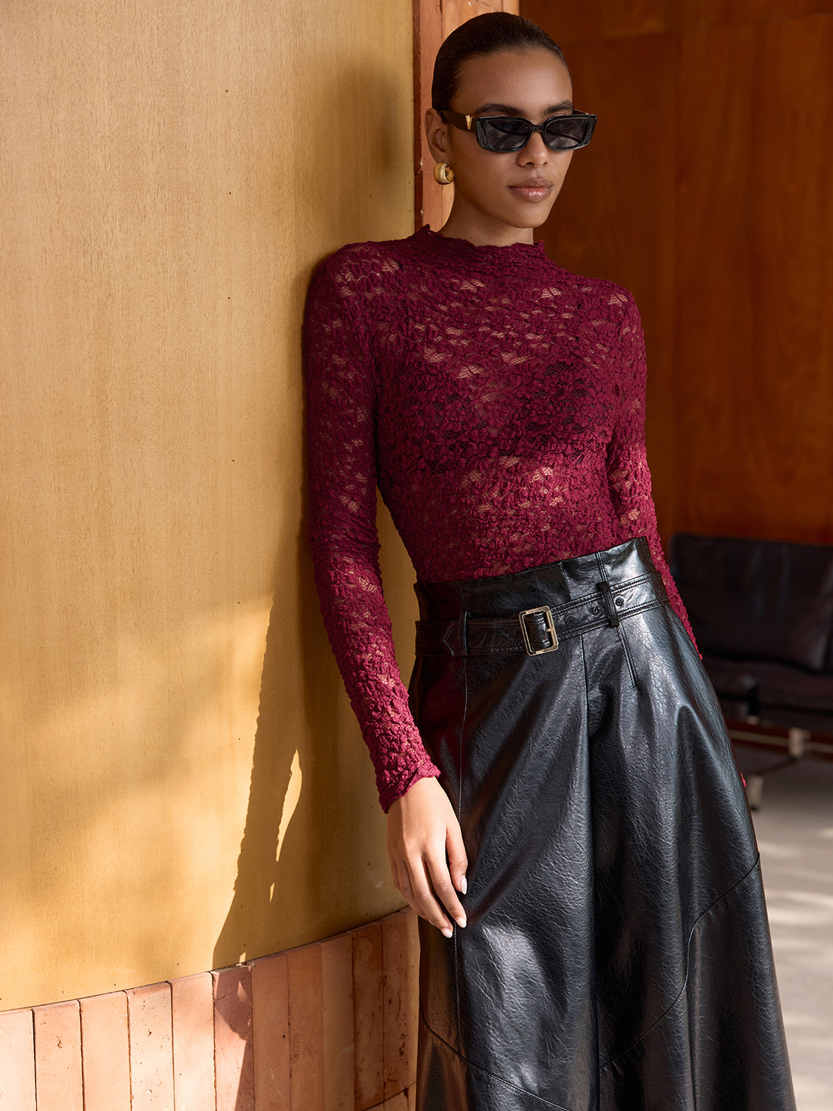 Long-Sleeve Sheer Lace Top