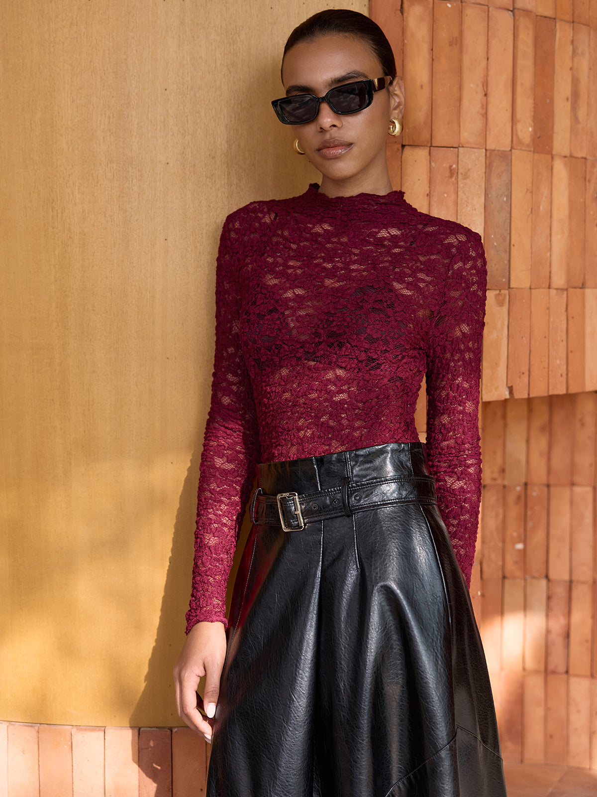 Long-Sleeve Sheer Lace Top