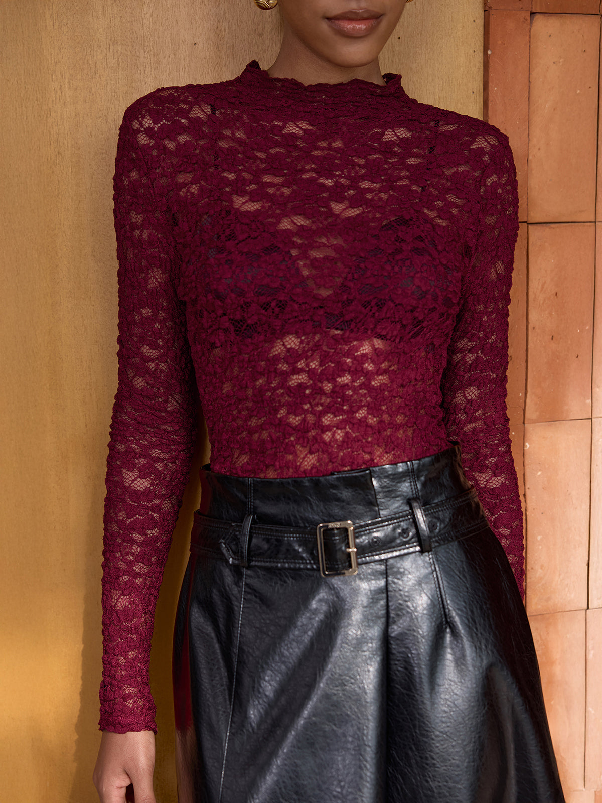 Long-Sleeve Sheer Lace Top