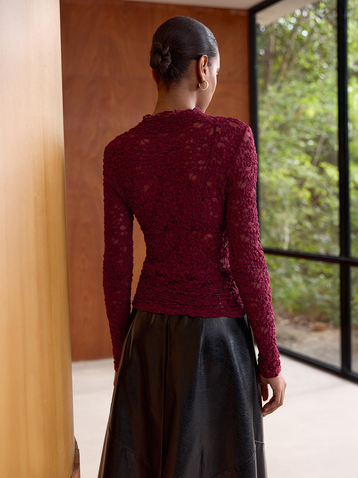 Long-Sleeve Sheer Lace Top
