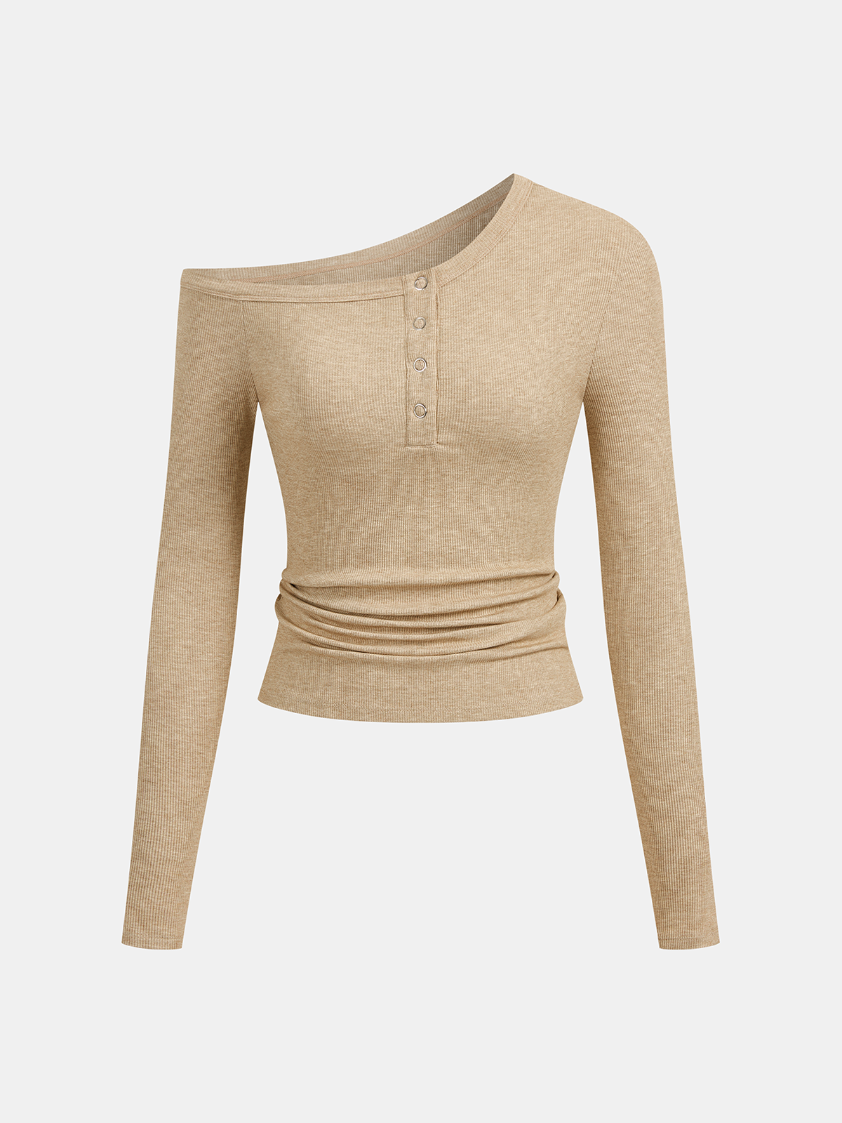 Asymmetrical Off-Shoulder Rib Knit Henley Top