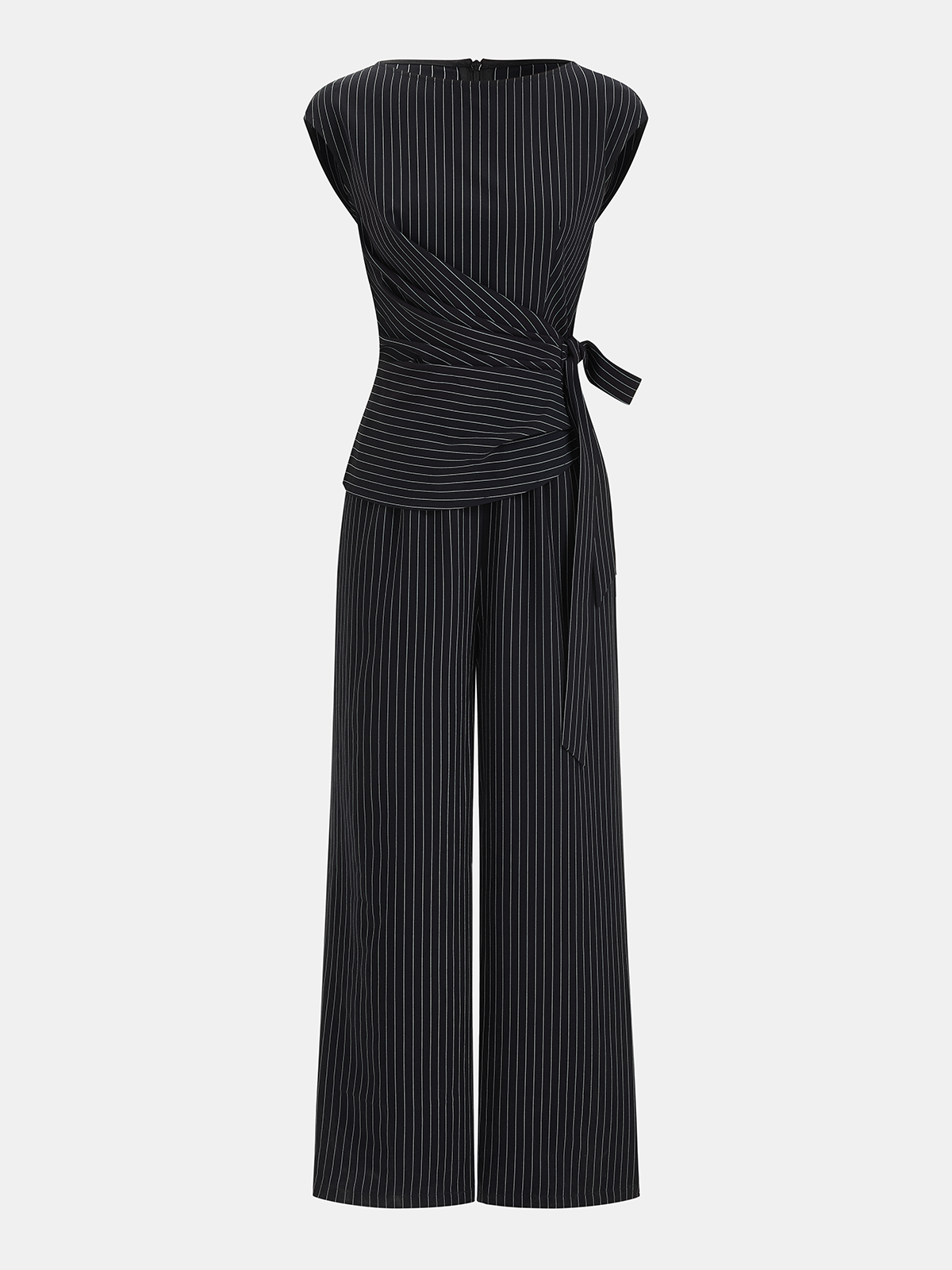 Combinaison pantalon large à rayures avec ceinture à nouer