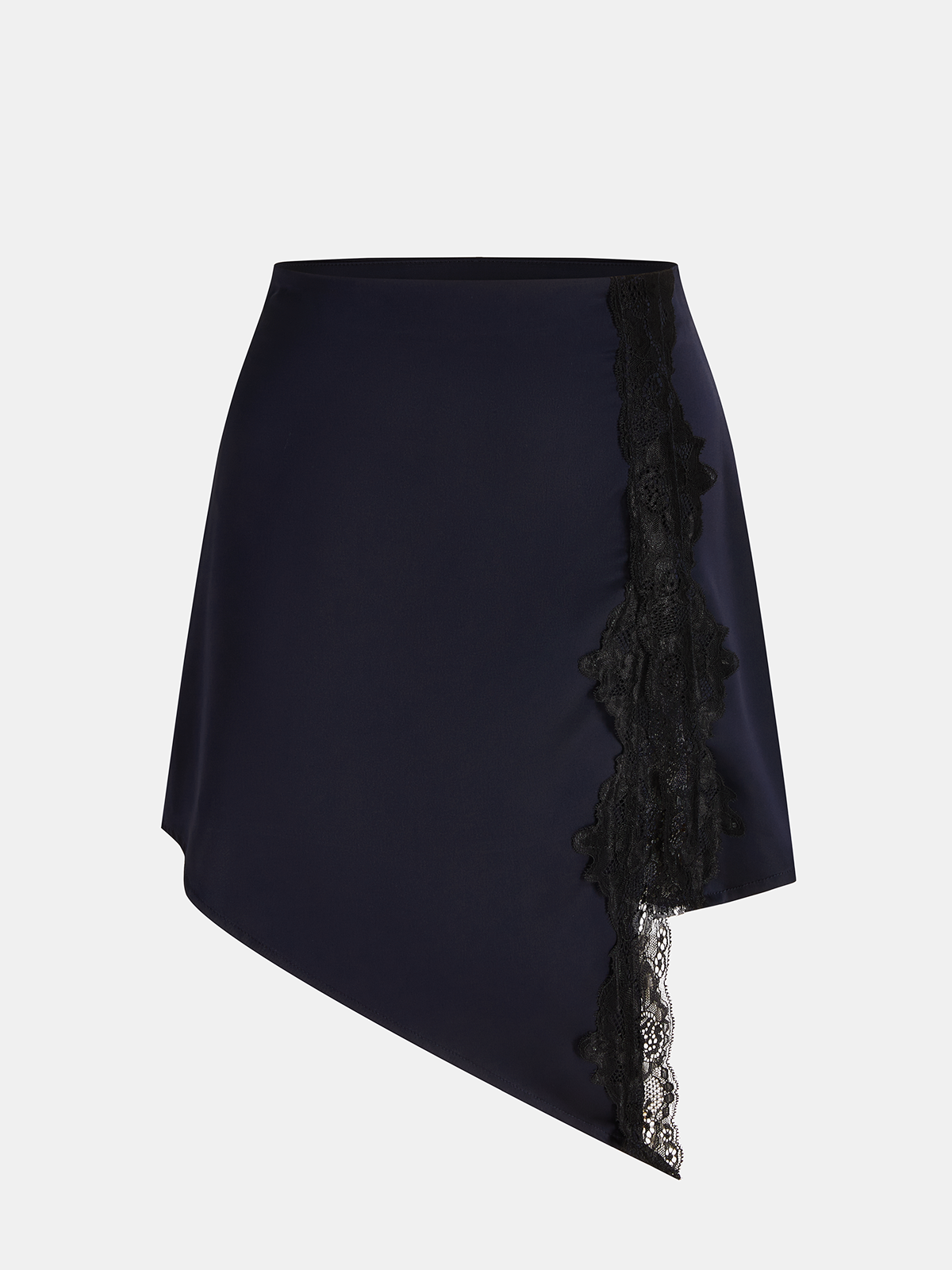 Mini-jupe asymétrique en satin à ourlet en dentelle