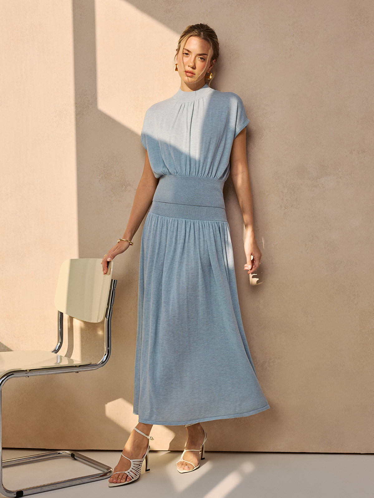 Wool-Blend Cinched Top & Midi Skirt Set