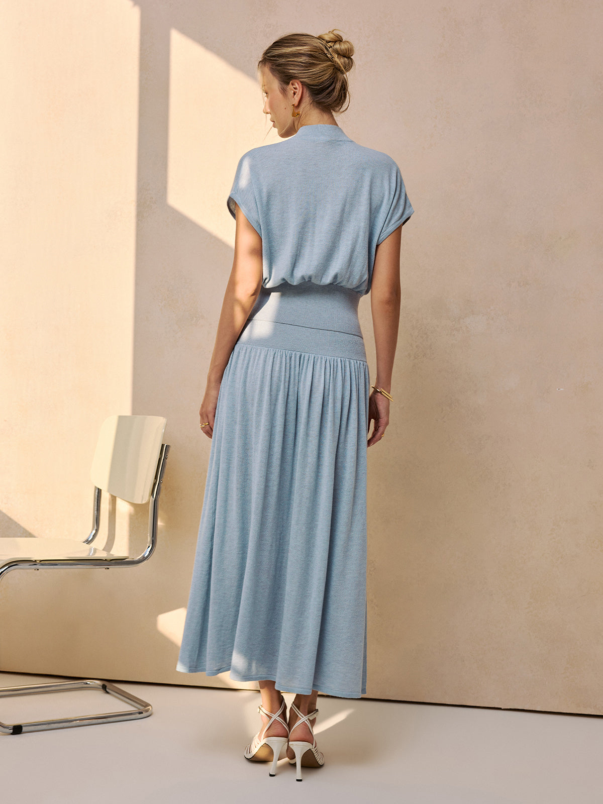 Wool-Blend Cinched Top & Midi Skirt Set