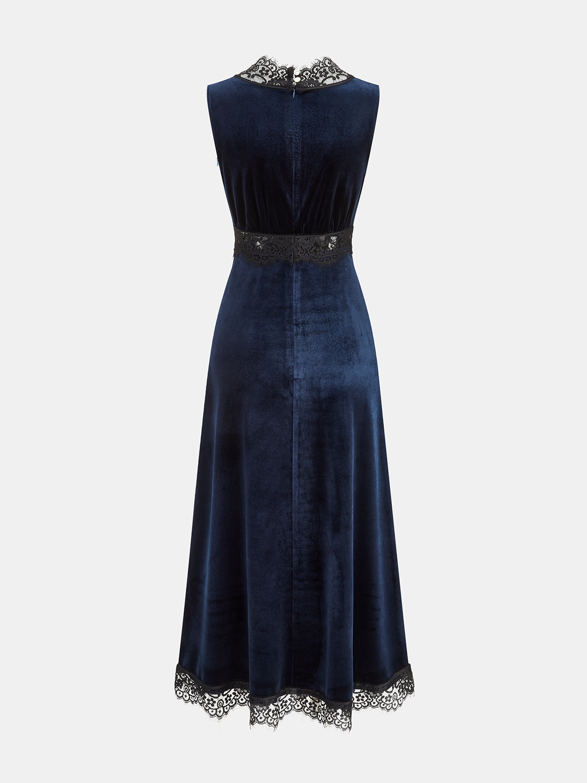 Midikleid aus Samt mit V-Ausschnitt und Spitzeneinsatz