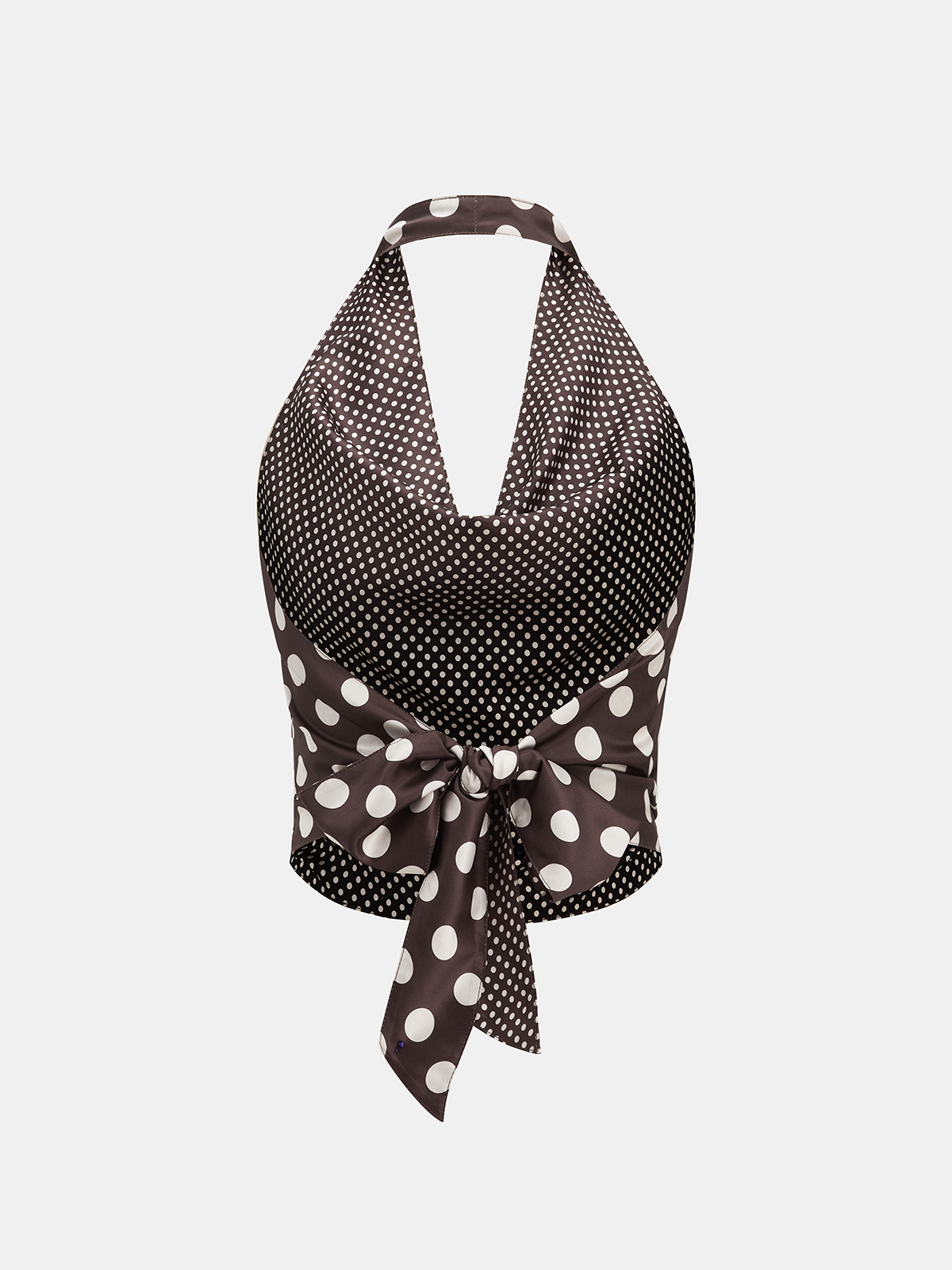 Top en satin dos nu à pois et col licou