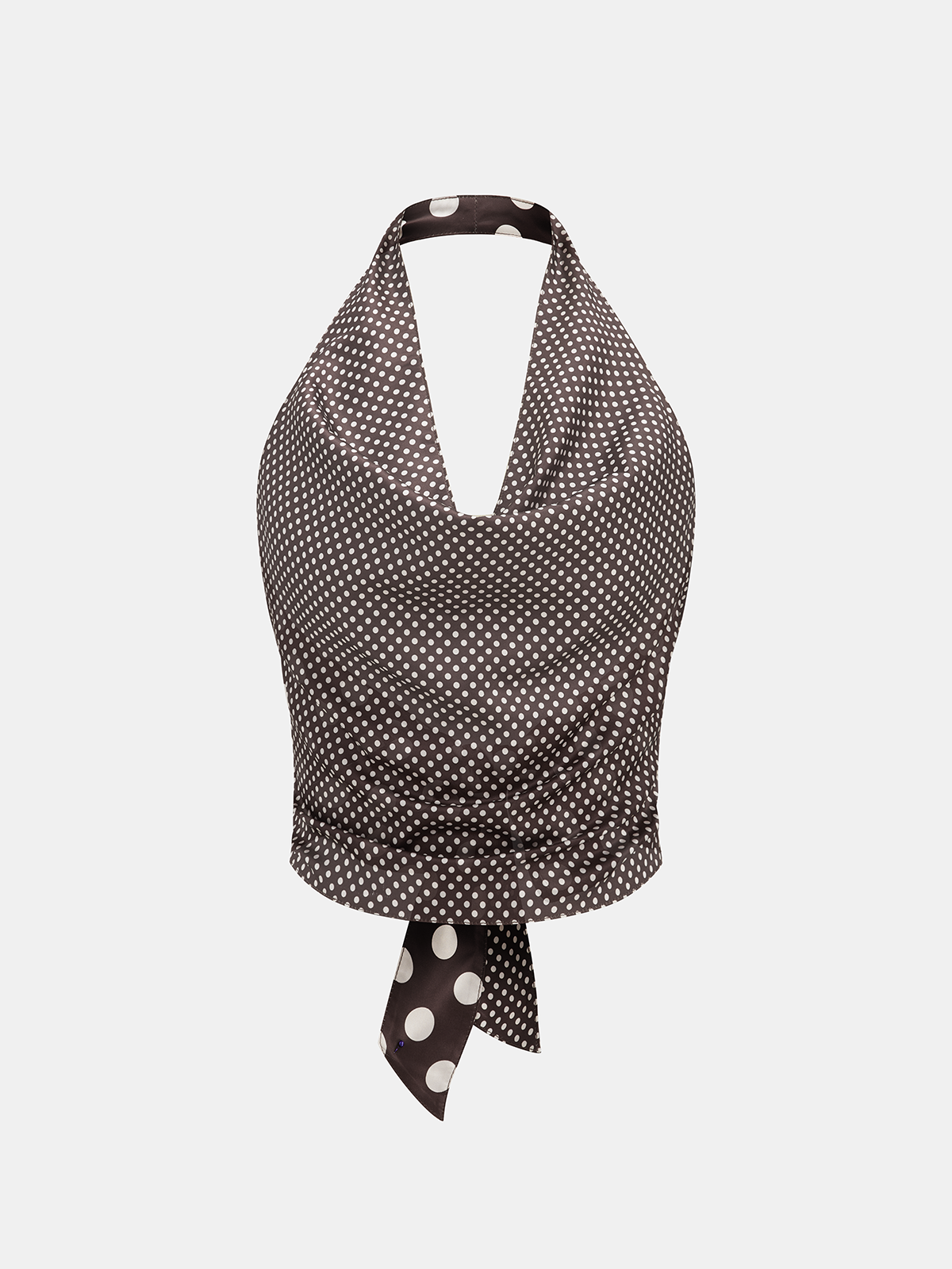 Top en satin dos nu à pois et col licou