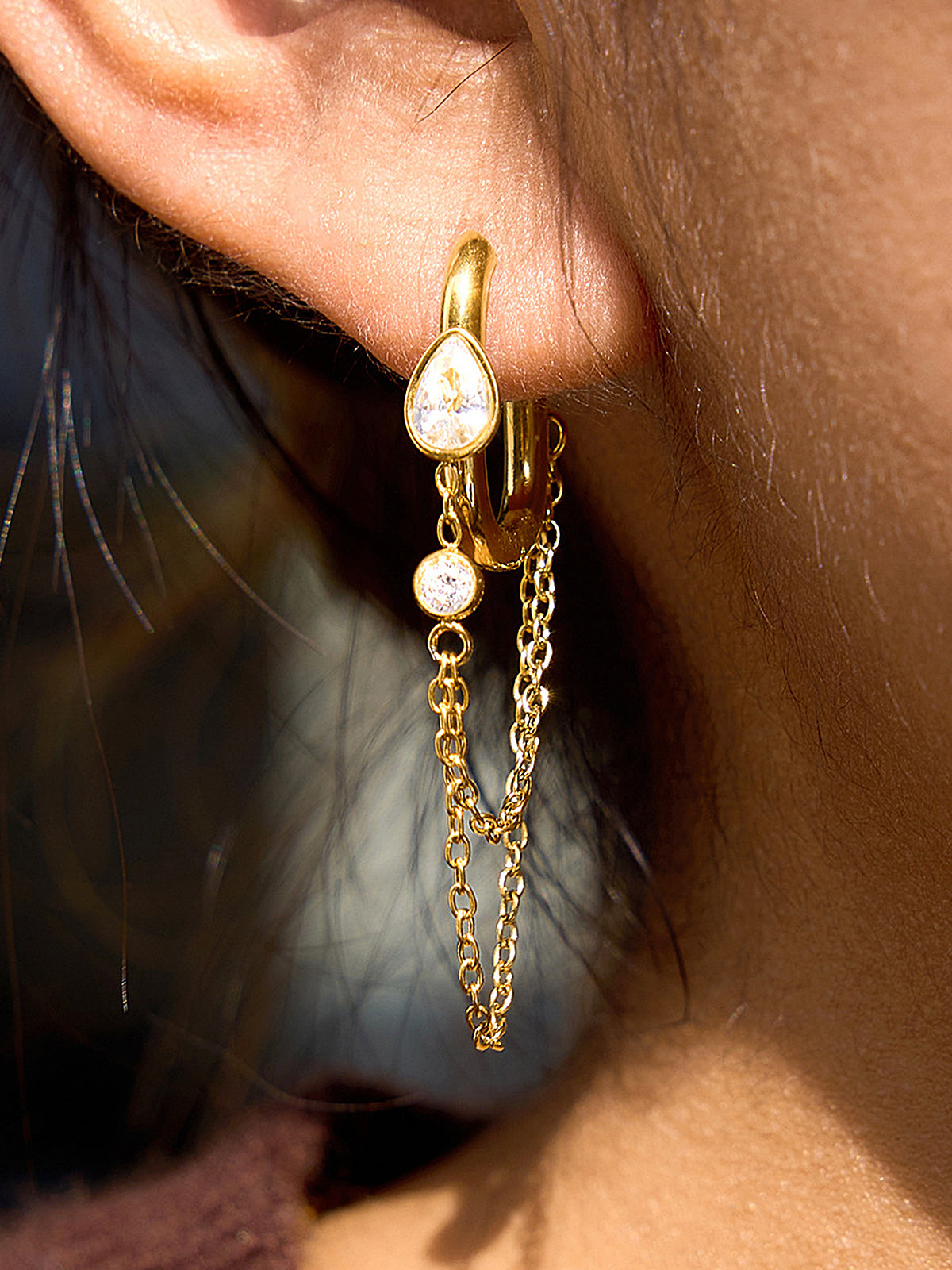 Chain Tassel Teardrop Crystal Hoop Earring