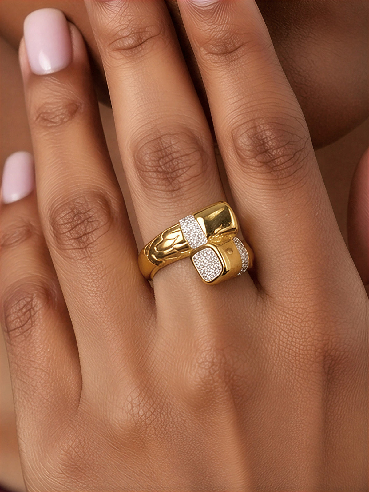 Gold Plated Pave Zircon Geometric Statement Ring