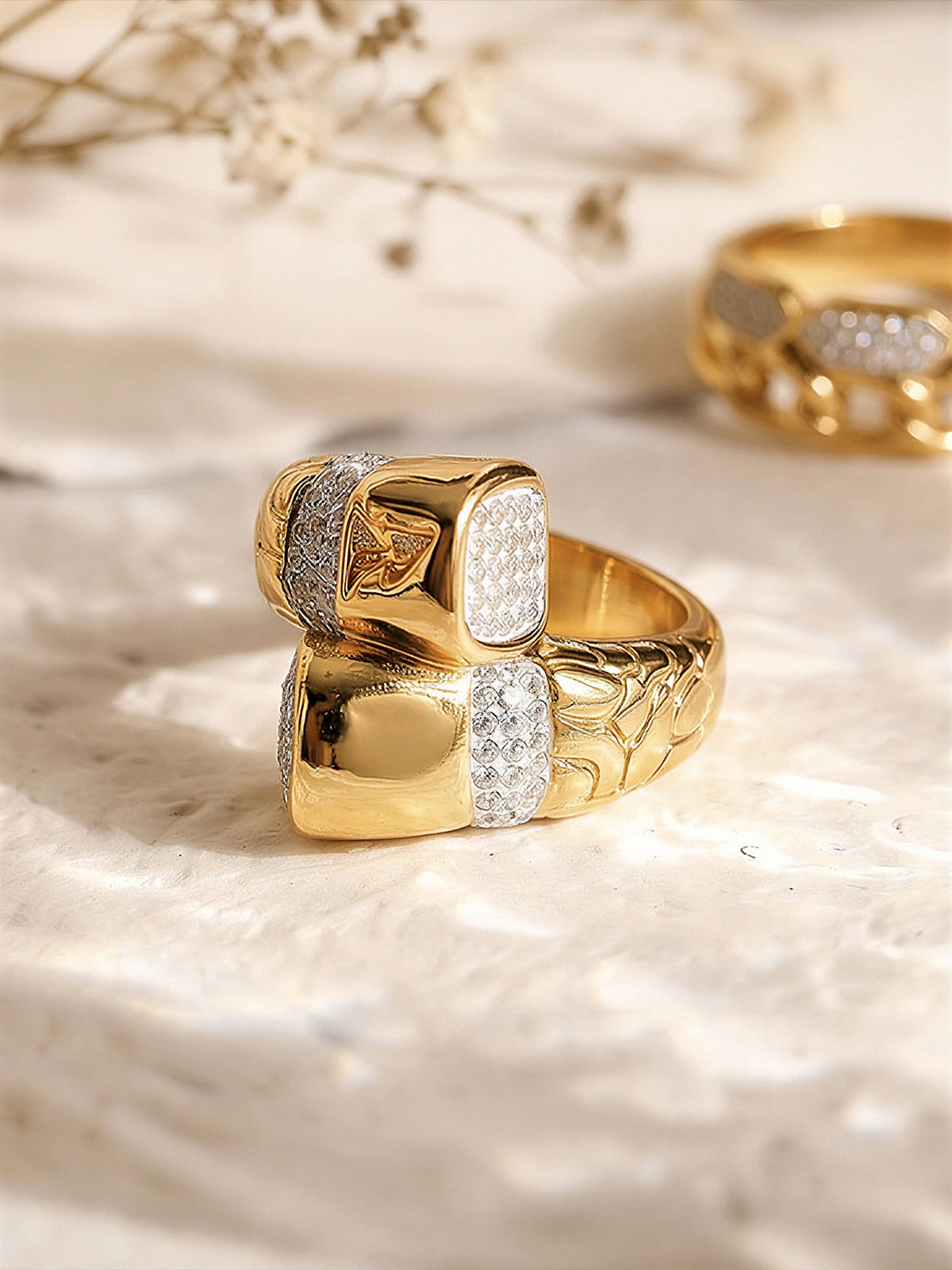 Gold Plated Pave Zircon Geometric Statement Ring
