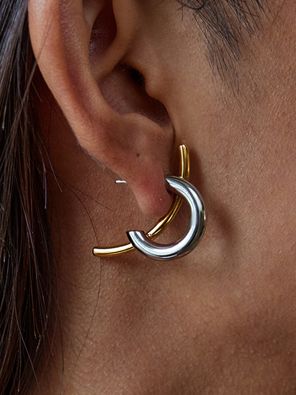 Two-Tone Intertwined Open Hoop Earrings