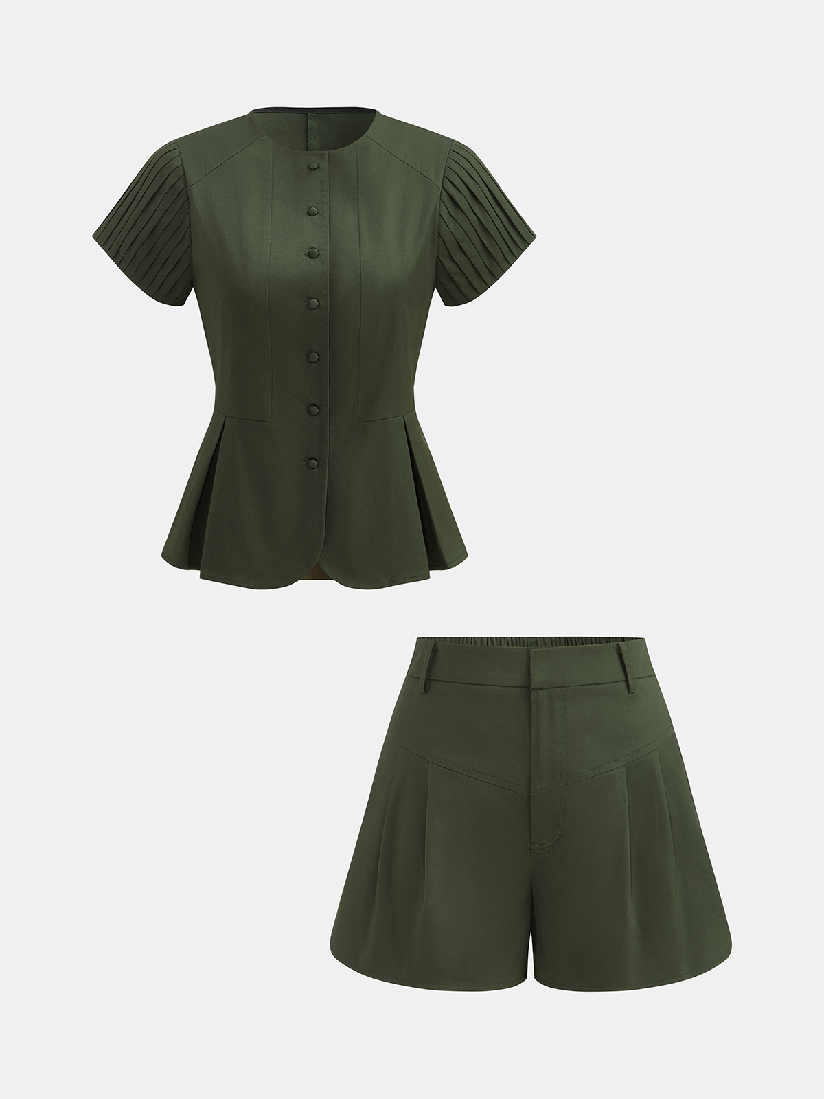 Pleated Sleeve Peplum Top & Shorts Set