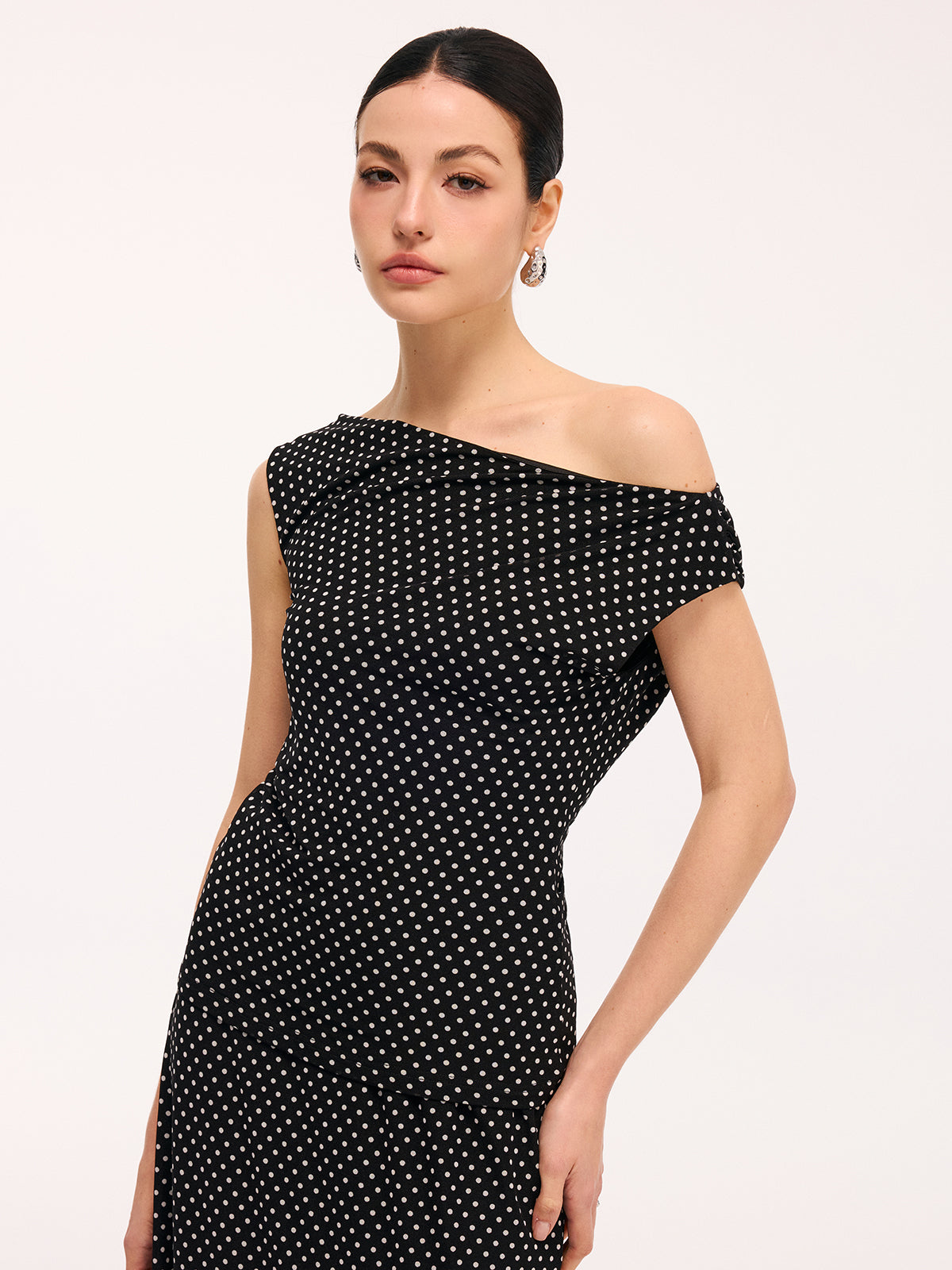 Polka Dot One-Shoulder Top & Maxi Skirt Set