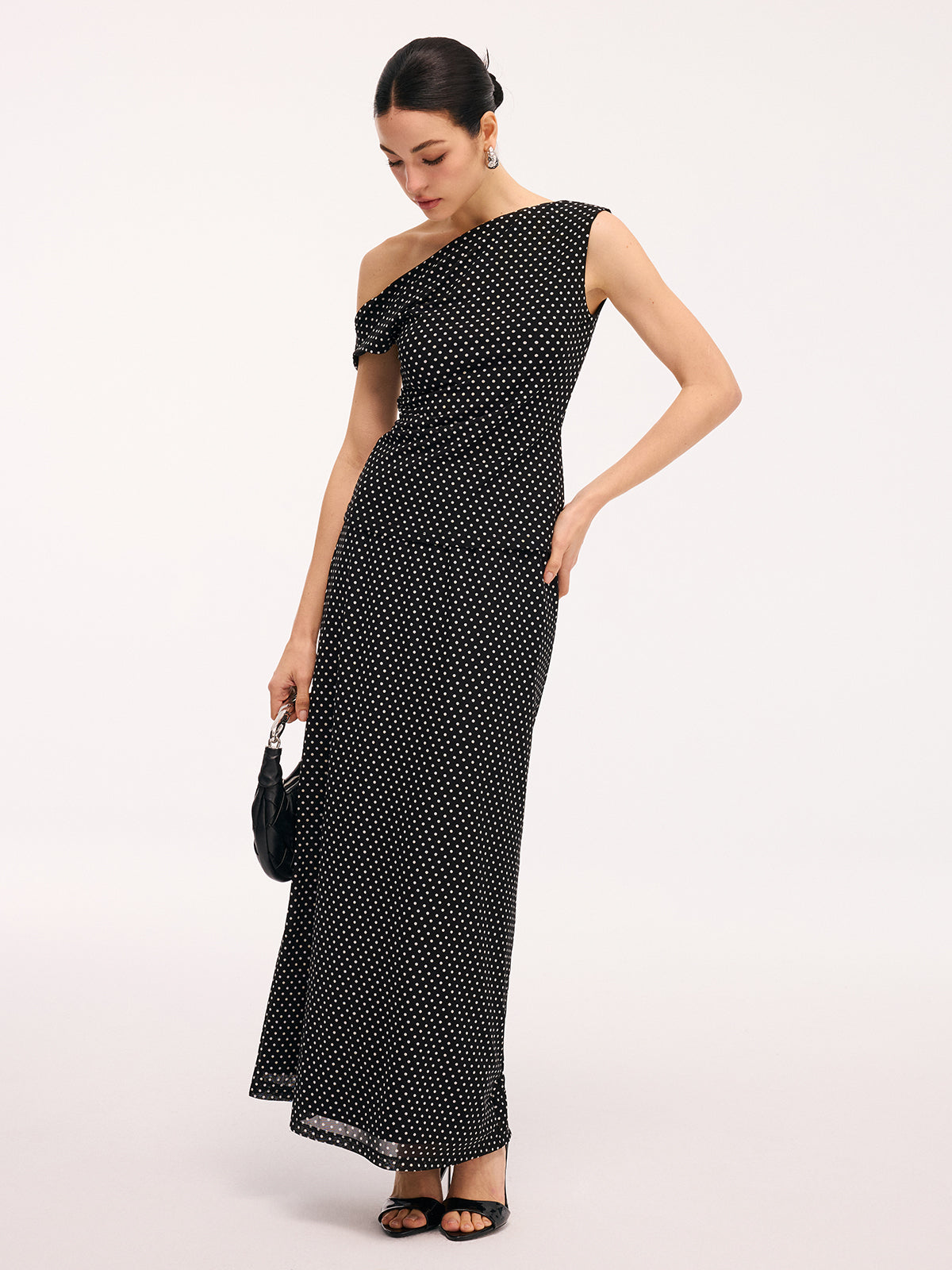 Polka Dot One-Shoulder Top & Maxi Skirt Set