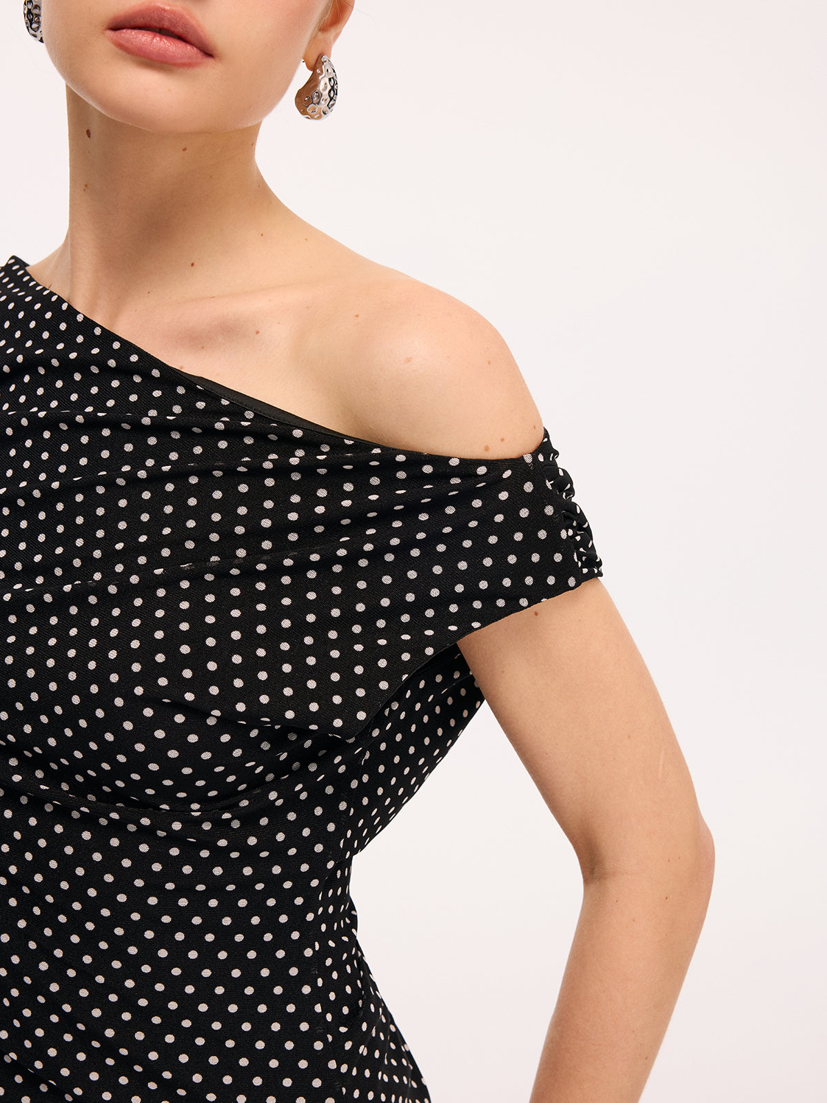 Polka Dot One-Shoulder Top & Maxi Skirt Set