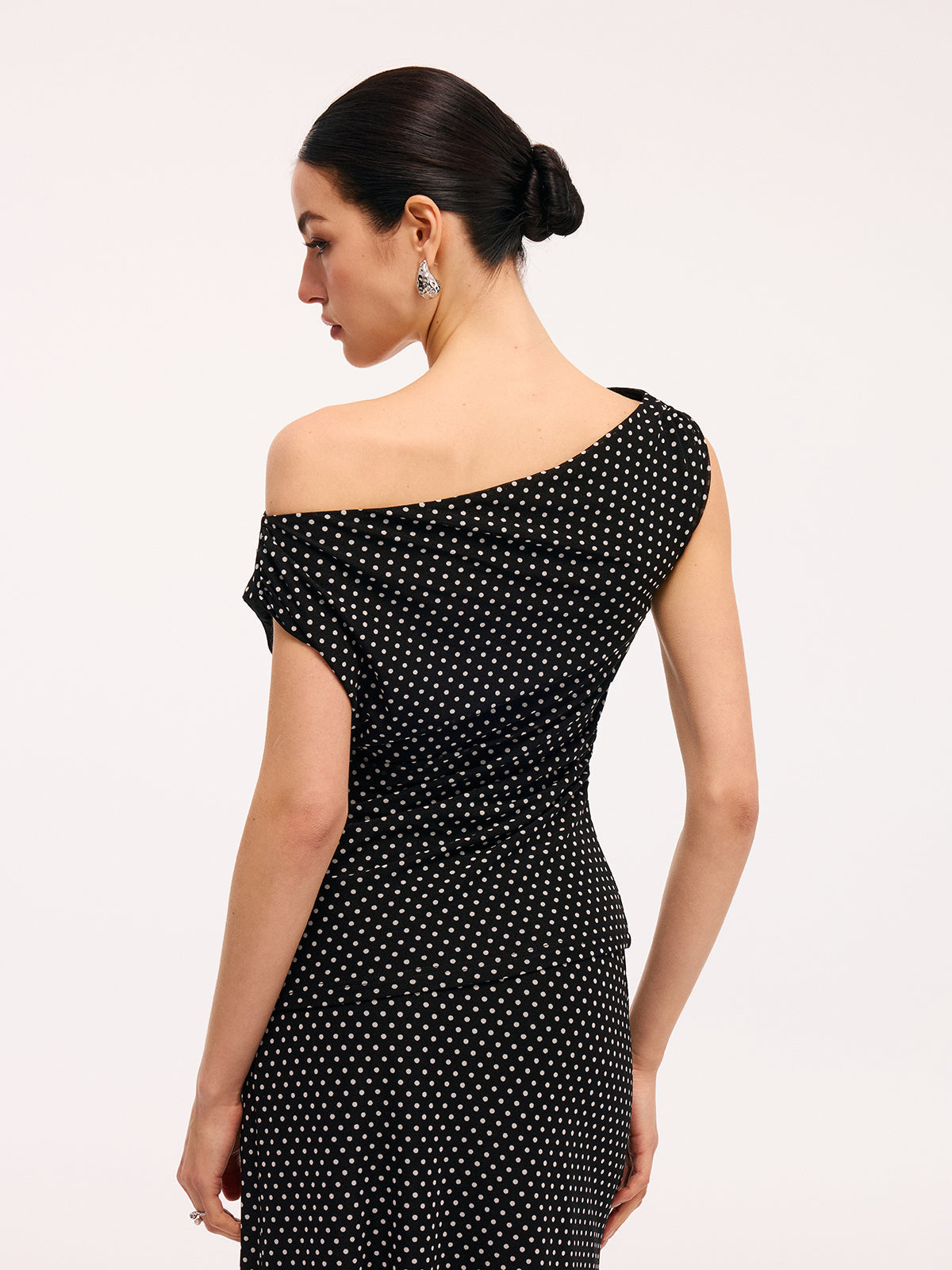 Polka Dot One-Shoulder Top & Maxi Skirt Set