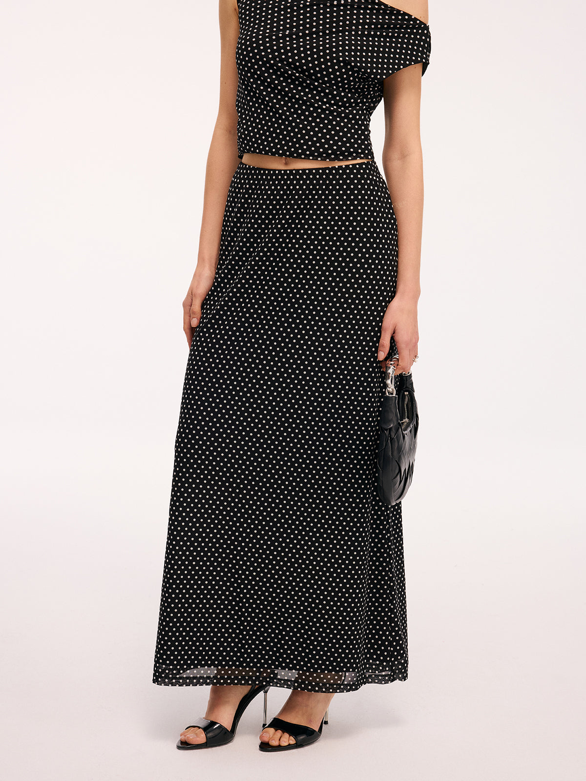 Polka Dot One-Shoulder Top & Maxi Skirt Set