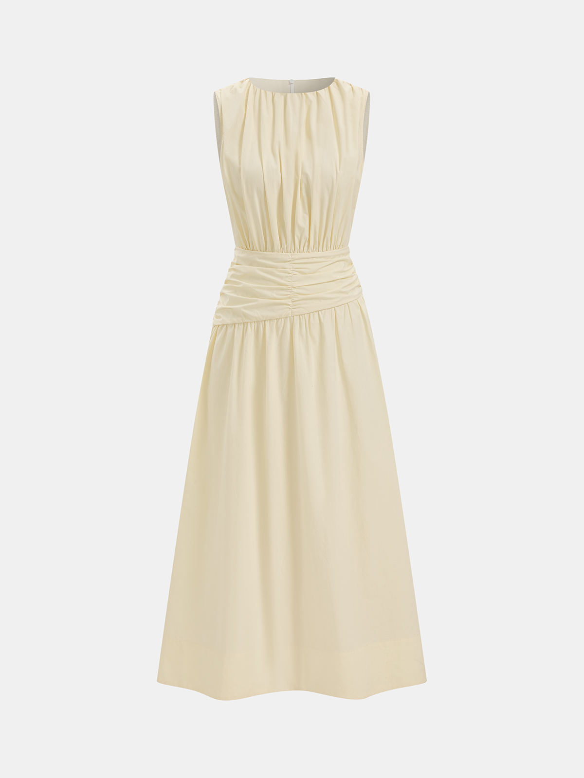Robe midi sans manches à taille froncée