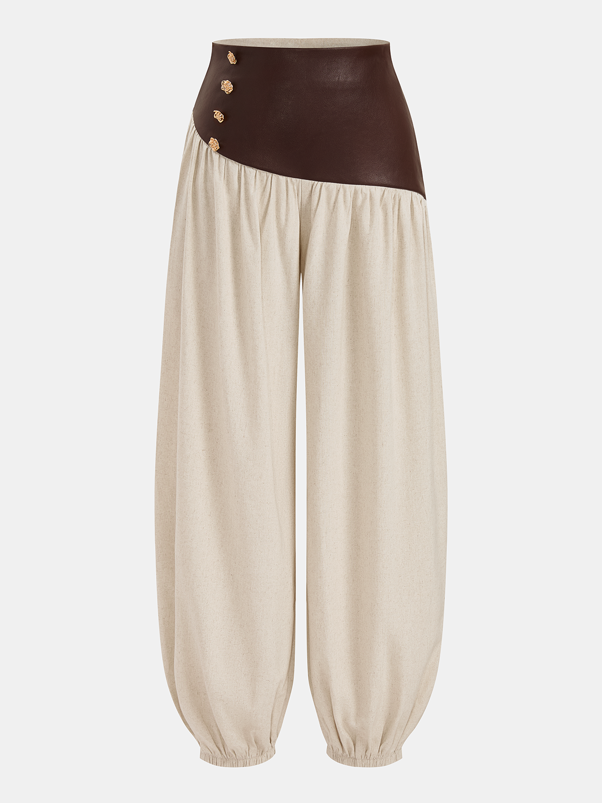 Pantalon Balloon Taille Haute à Empiècements Similicuir
