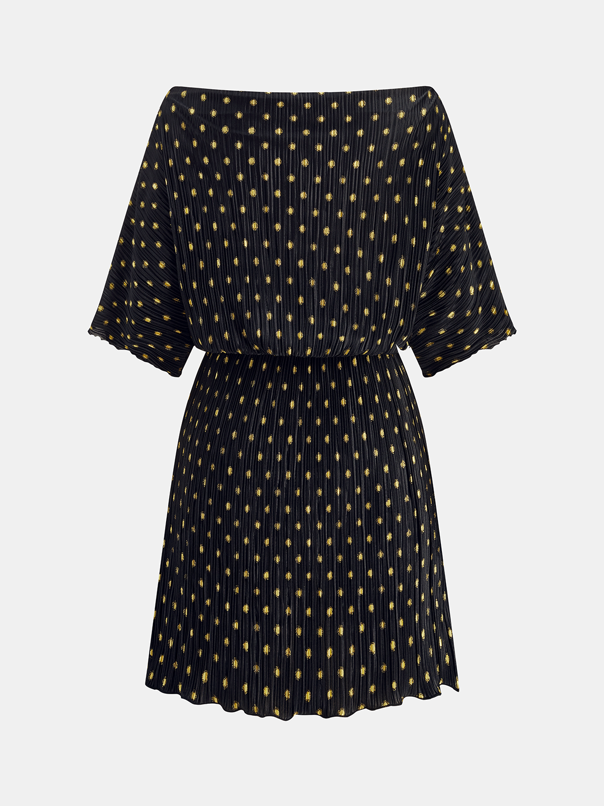 Mini-robe plissée à pois et épaules dénudées