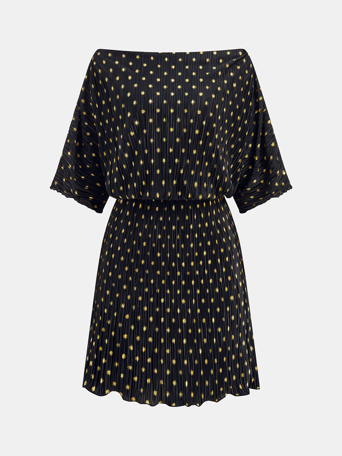 Mini-robe plissée à pois et épaules dénudées