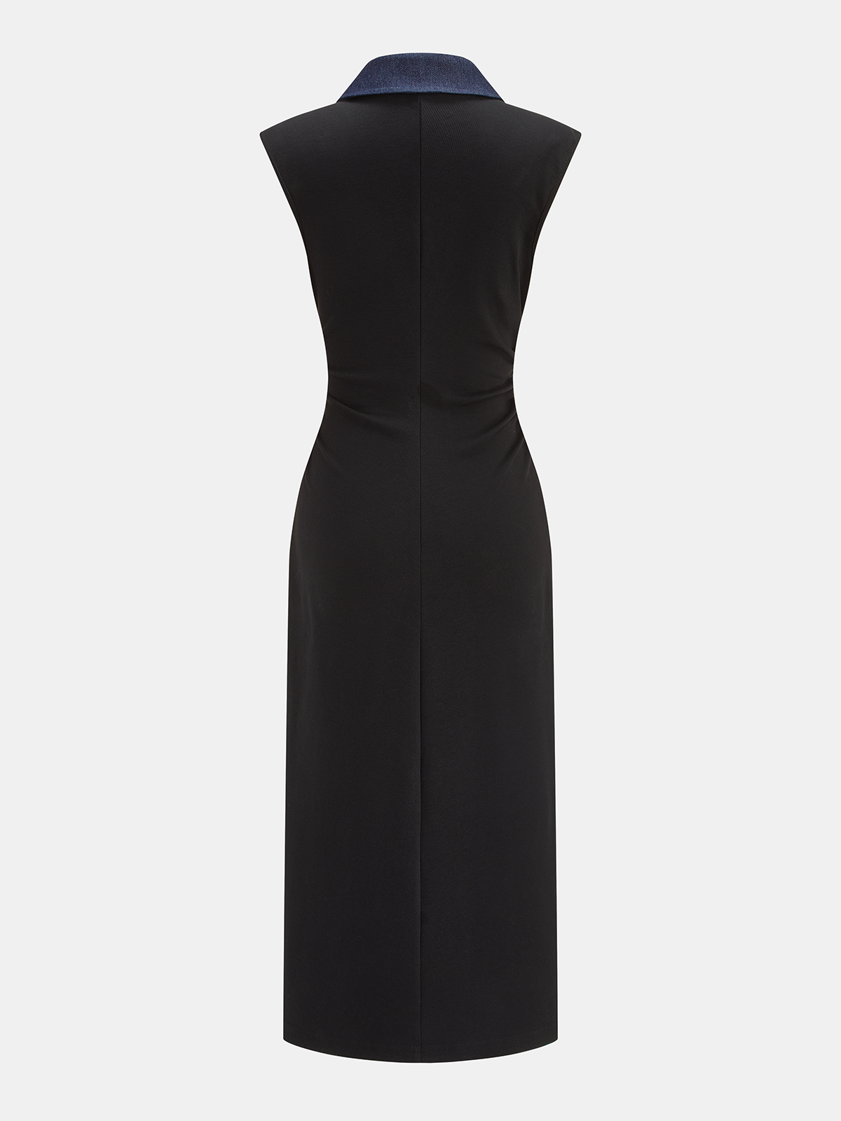 Denim Panel Sleeveless Buttoned Midi Dress