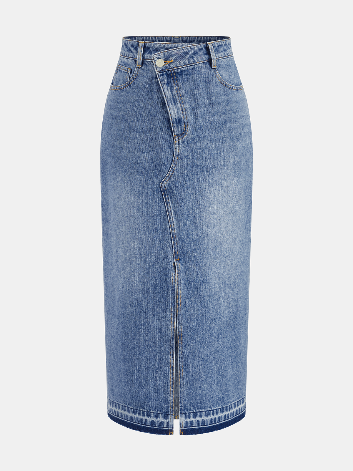 Asymmetrischer Jeans-Midirock mit Schlitz