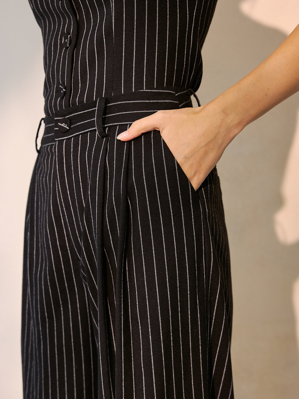 Pinstripe Cami Vest & Wide-Leg Pants Set