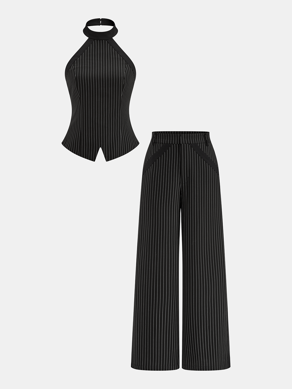 Pinstripe Halter Top & Wide Leg Pants Set