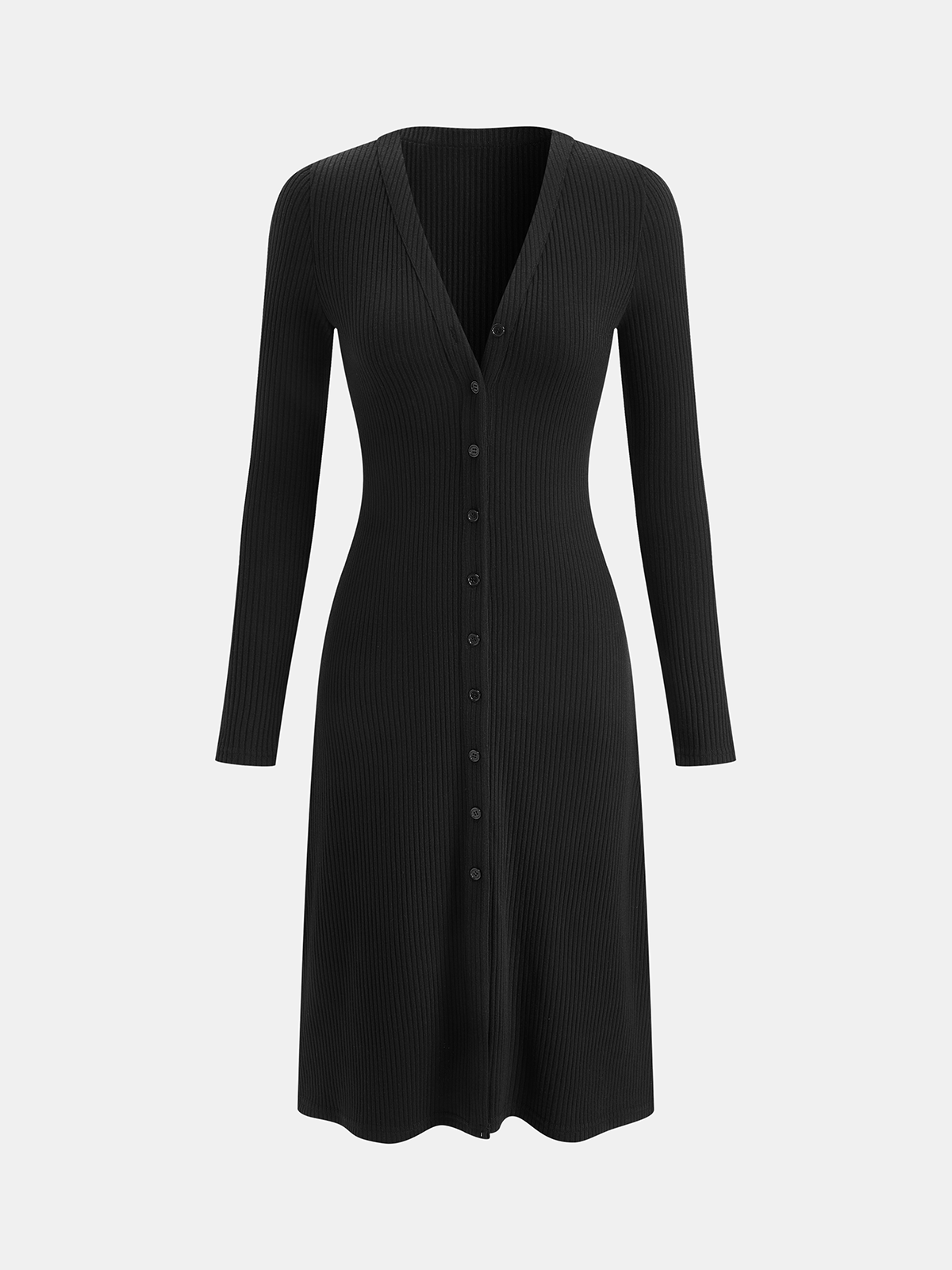 Robe midi en maille côtelée boutonnée à manches longues