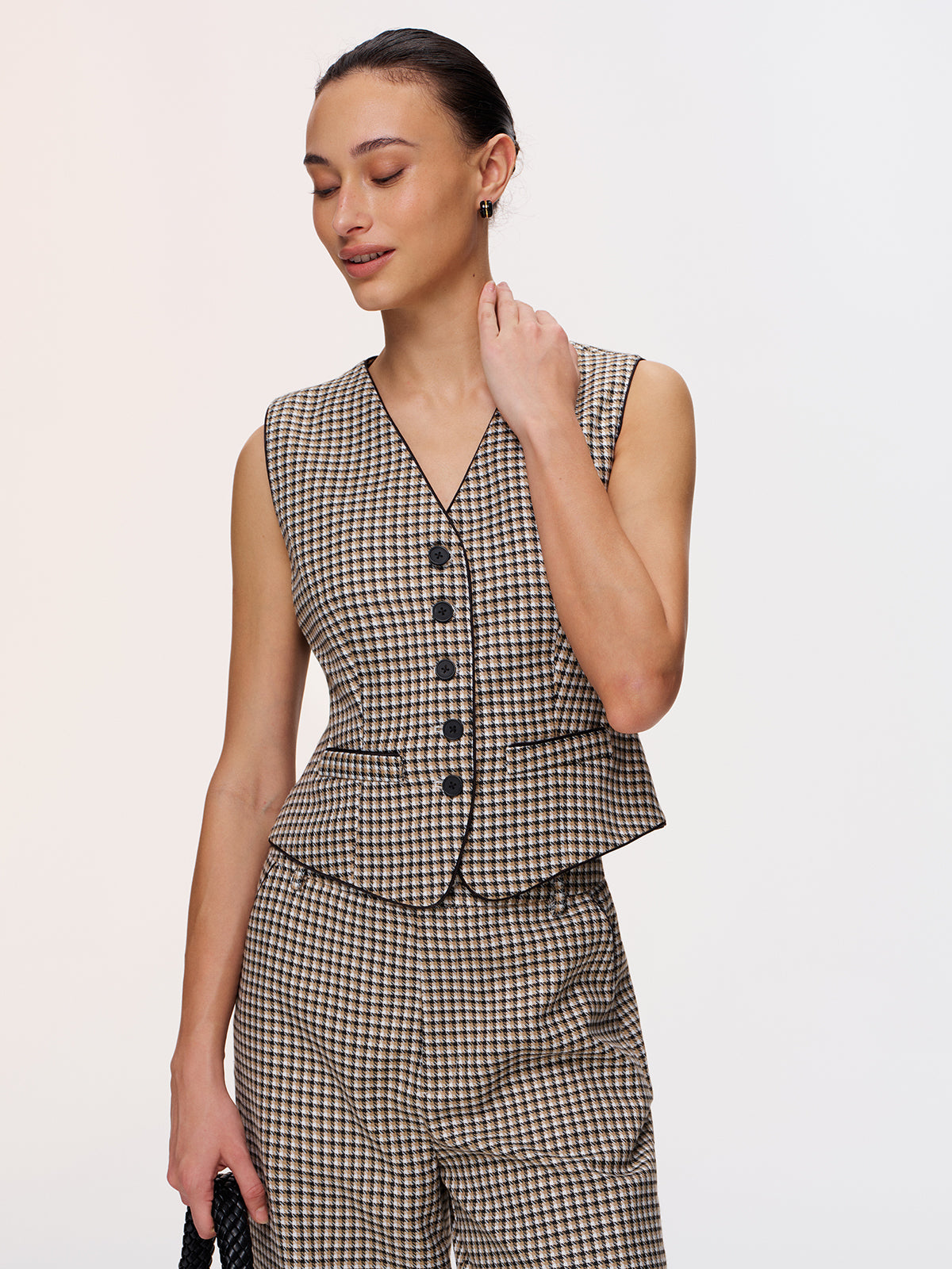 Plaid Vest & Wide Leg Pants Set