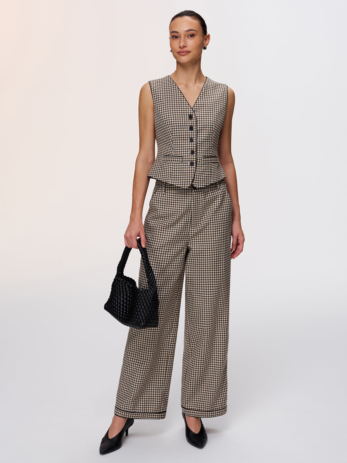 Plaid Vest & Wide Leg Pants Set