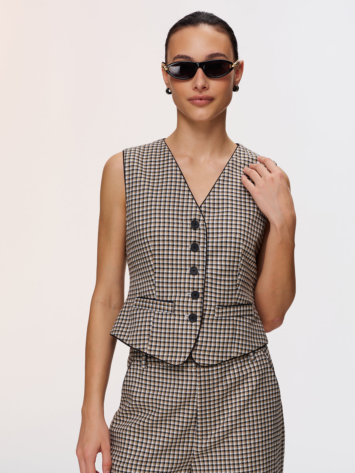Plaid Vest & Wide Leg Pants Set