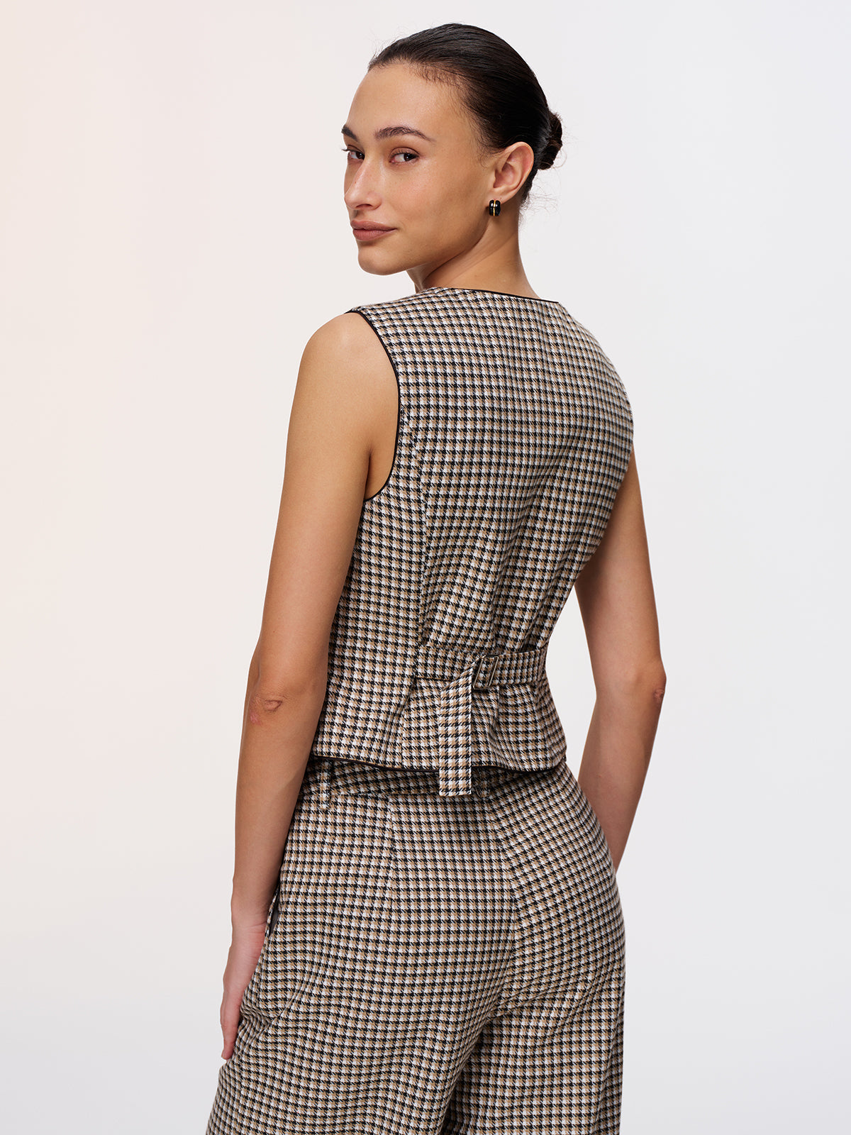 Plaid Vest & Wide Leg Pants Set