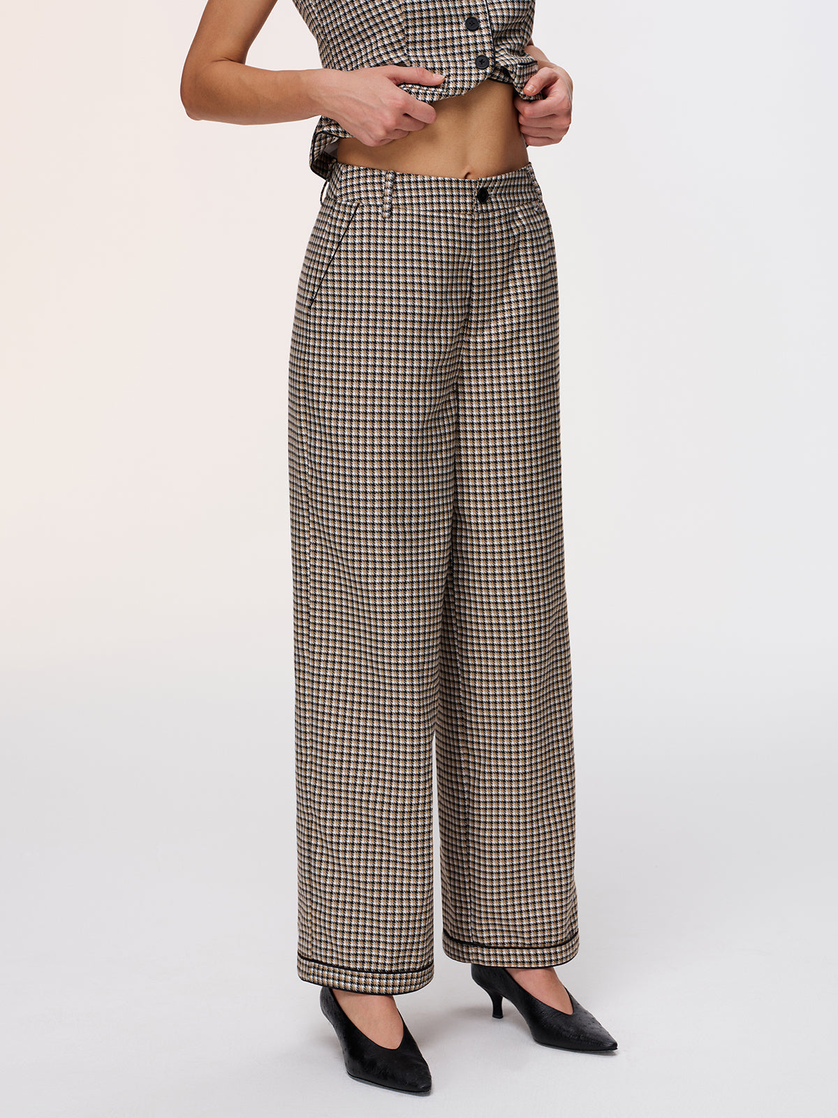 Plaid Vest & Wide Leg Pants Set