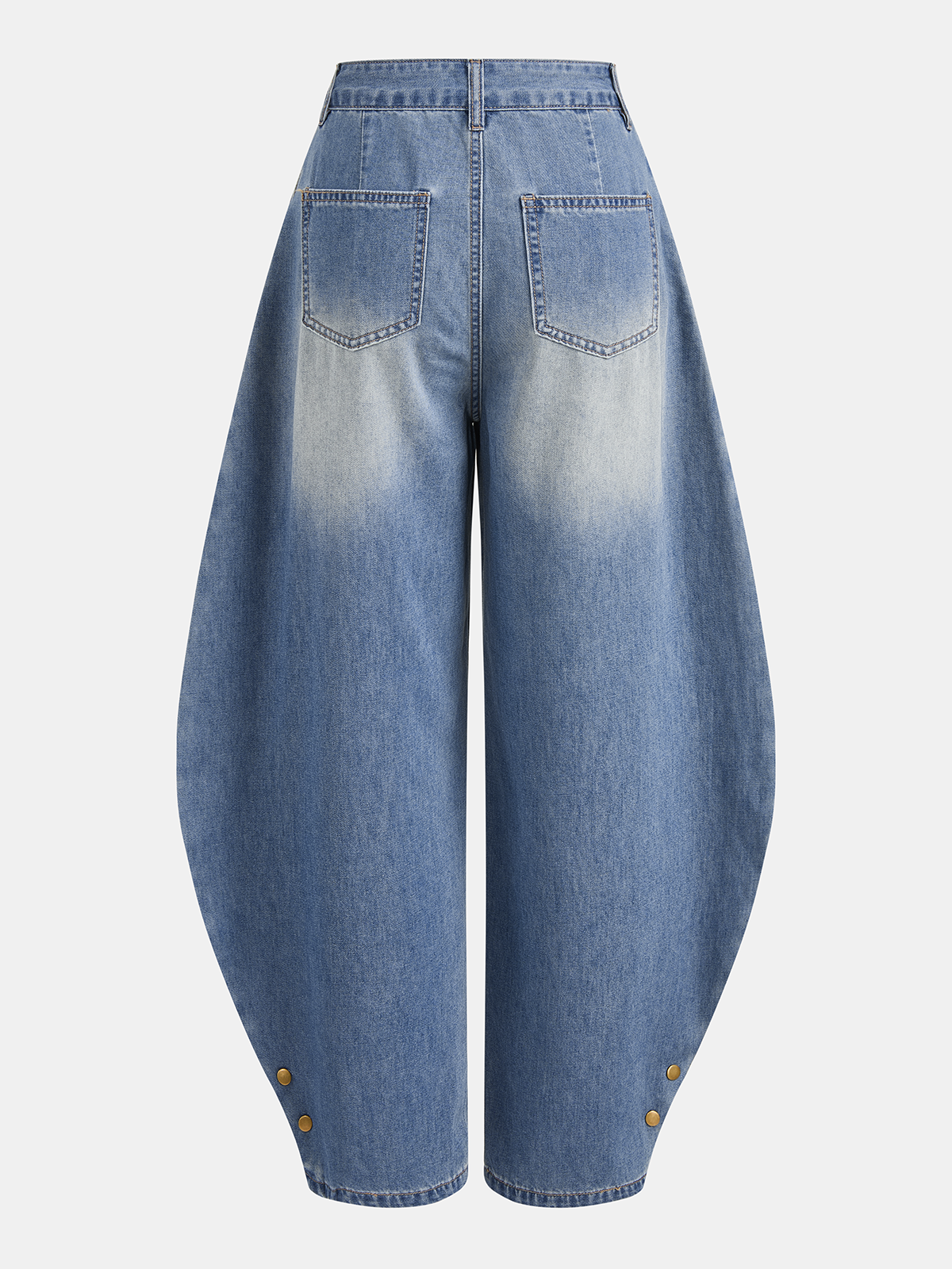 Buttoned Cuff Denim Mid-Waist Balloon Pants