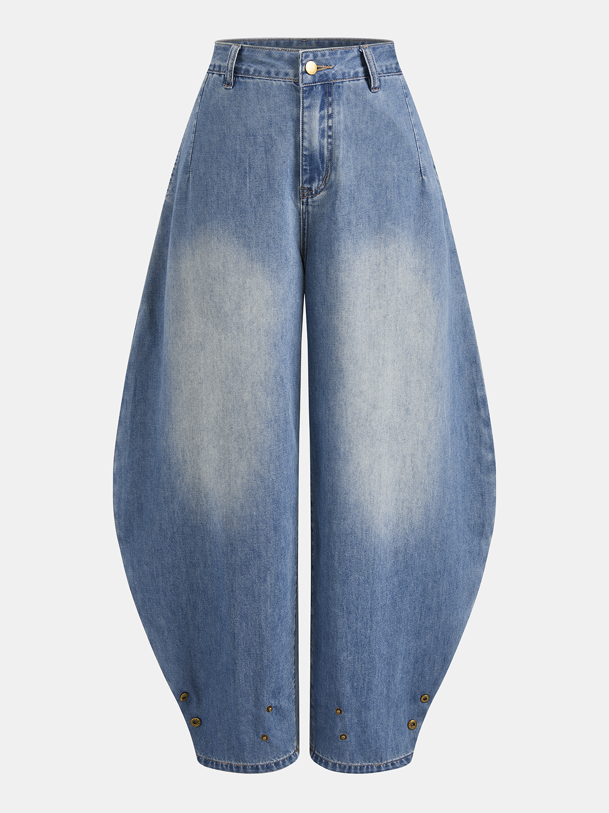 Buttoned Cuff Denim Mid-Waist Balloon Pants