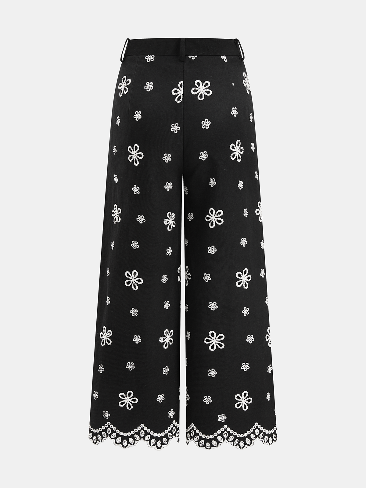 Besticktes Blumen-Baumwoll-Oberteil & Hose Set