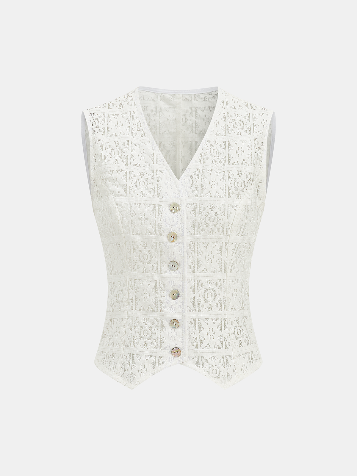 Gilet boutonné à col en V et dentelle