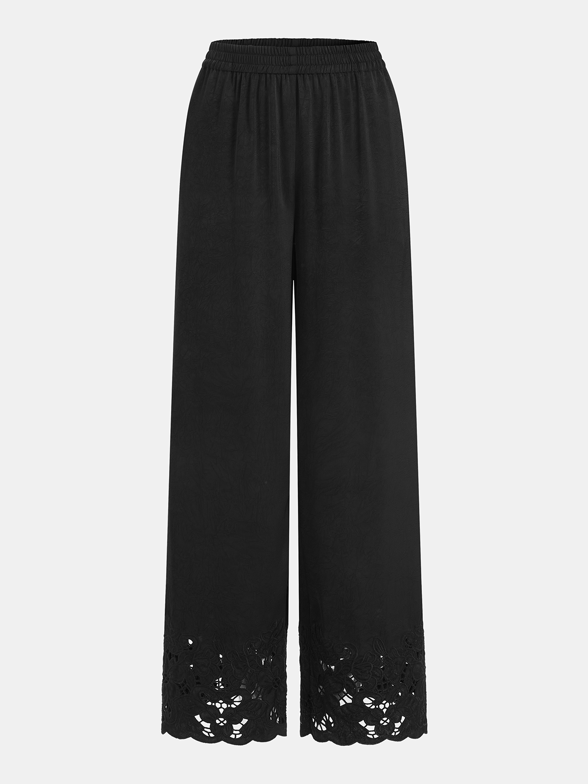Elastic Waist Lace Hem Wide Leg Pants