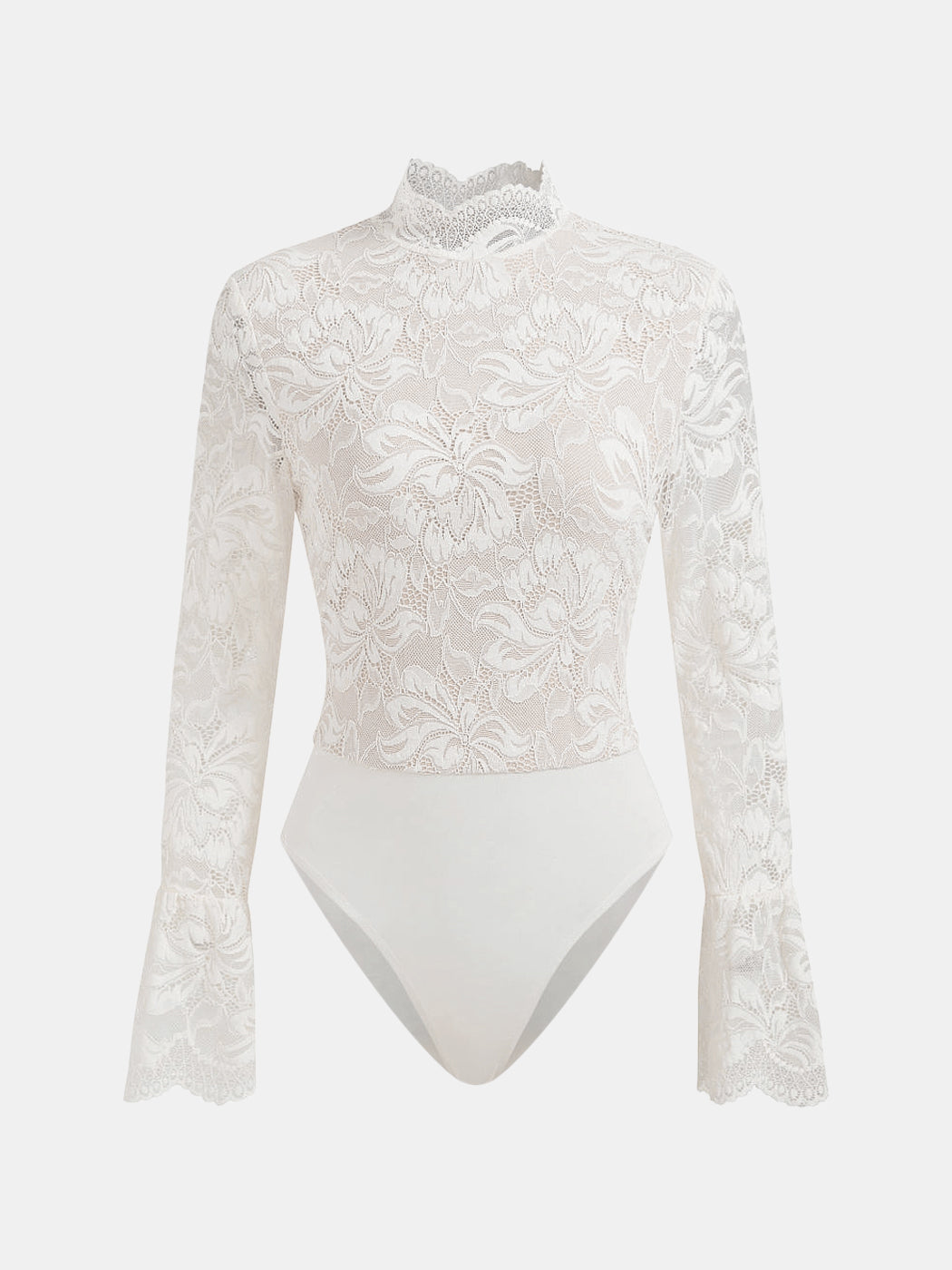 Lace Flared-Sleeve Mock Neck Bodysuit
