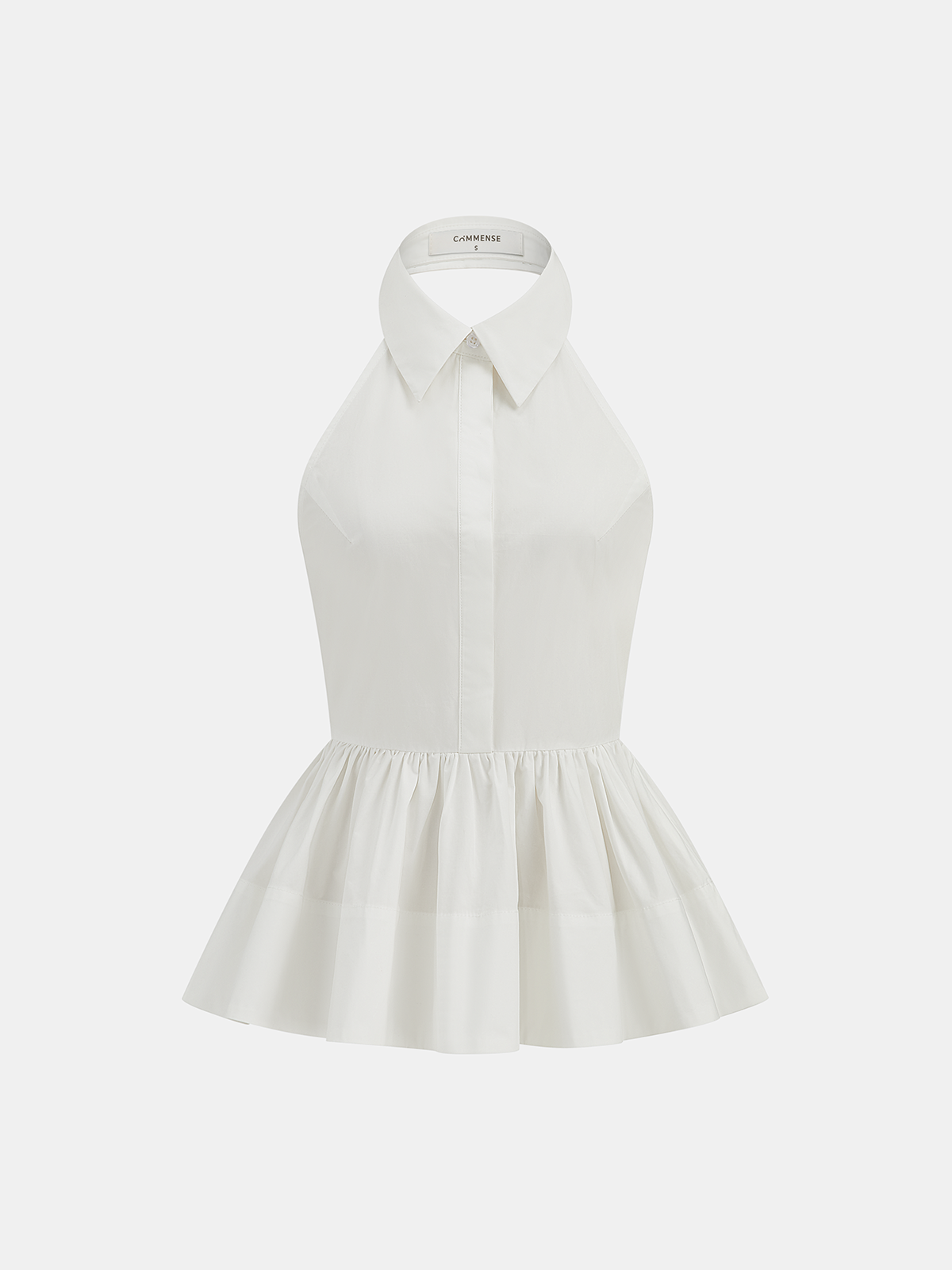 Cotton Halter Backless Peplum Blouse