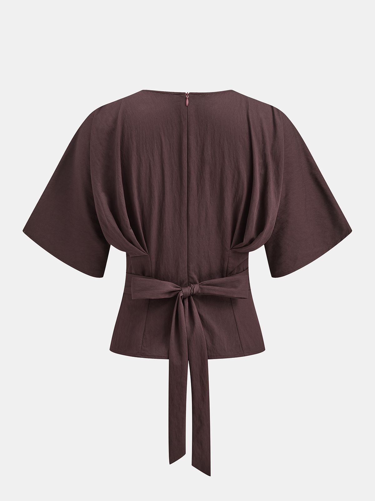 Dolman Sleeve Tie-Back V-Neck Blouse