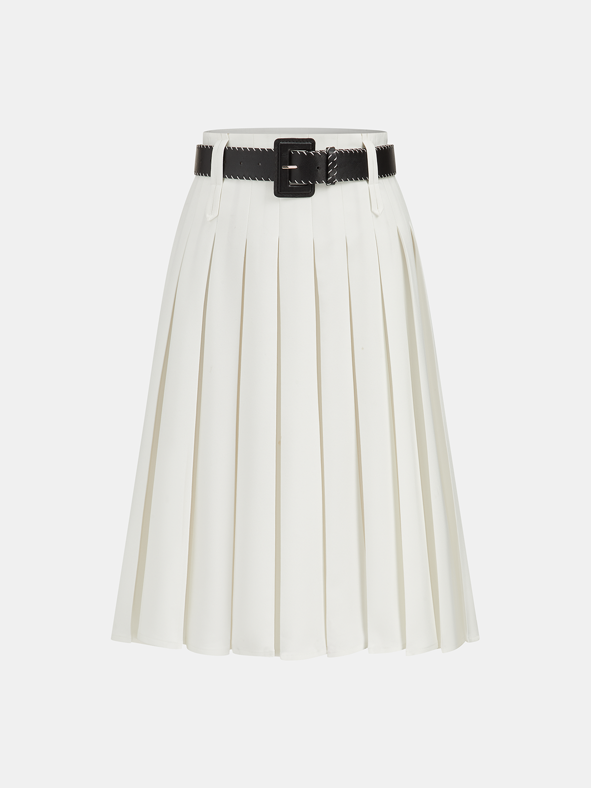 Belted Pleated Midi Skirt